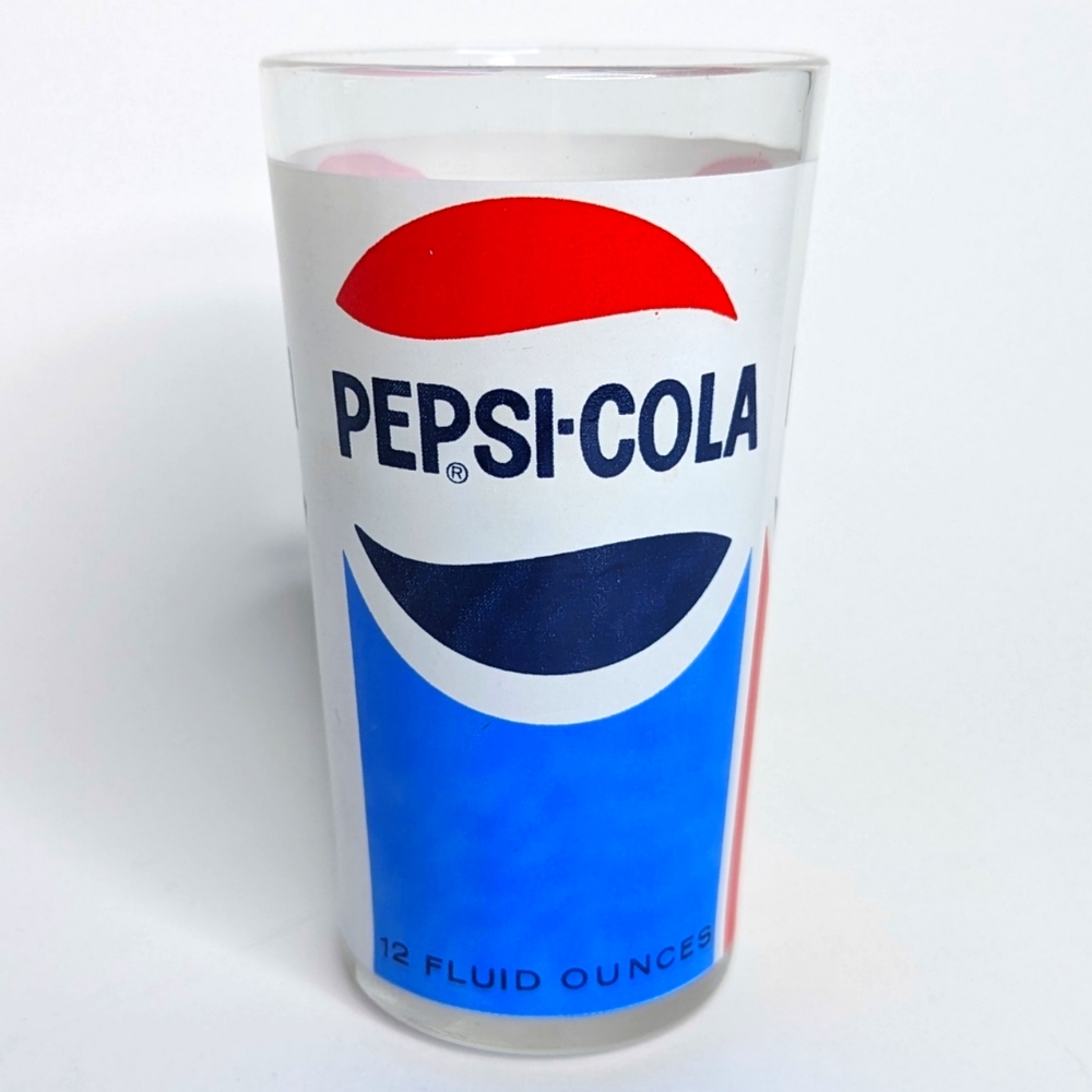 Vintage 1970's Pepsi-Cola 12 Oz Drinking Glass Tumbler Red White Blue